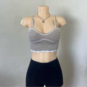 Tan and White Crocheted Camisole